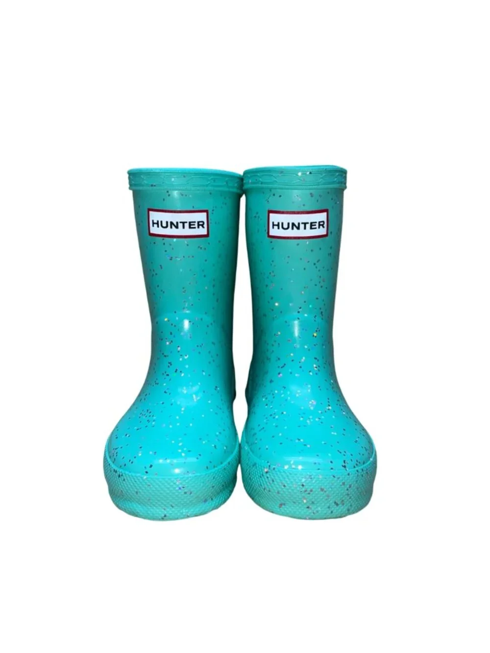 Hunter Kids Teal Rubber Glitter Waterproof Rain Boots Size US 6/7